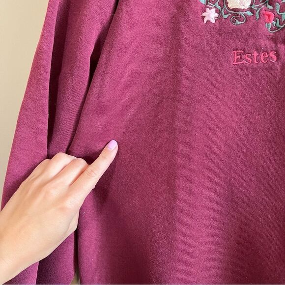 ✨Jerzees Maroon Estes Park Colorado Floral Embroidered Crewneck Sweatshirt Large - Picture 5 of 10